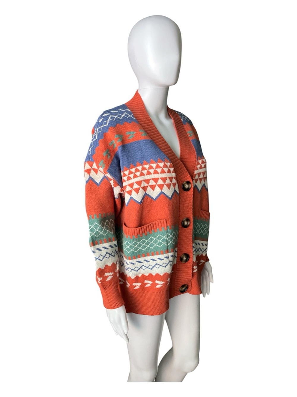 ADORA Orange Multicolor Patterned Button-Front Cardigan - Picture 2 of 5